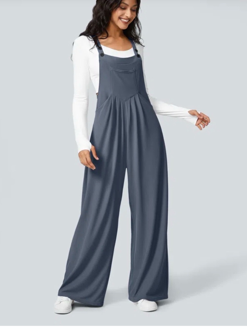Halara Pockets Blue Waffle Casual Overall Relaxed Slouchy Size XL NWT